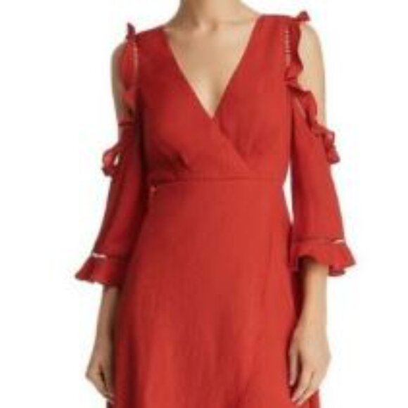 AQUA Ruffled Cold-shoulder High/Low Faux Wrap Dress NWOT - Picture 2 of 4